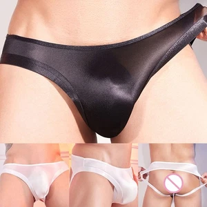 Sexy ölglänzende Herren-Slips niedrige Taille Tangas Unterwäsche Beutel hinten offen Stil - Bild 1 von 22