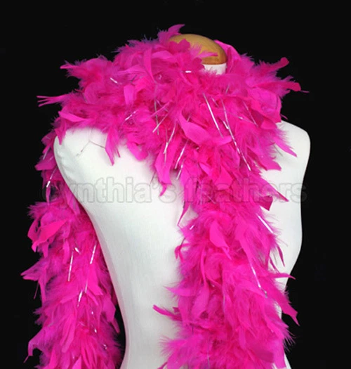  Fuschia with silver tinsel  65 Grams Chandelle Feather Boa  Party Halloween  - Image 1 of 1