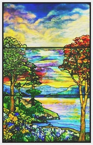 Herbstlandschaft Louis Comfort Tiffany Jugendstil gezählt Kreuzstichmuster - Bild 1 von 9
