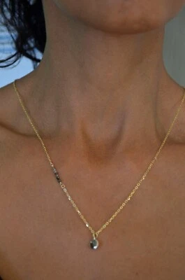 Diamond necklace. 14 Karat Solid Yellow gold necklace, with Gray diamond. - Image 1 of 4