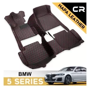 Leather Carpet Floor Mats Black-Red Car Floor Mats For BMW 5 Series 2018-2020 - Picture 1 of 8