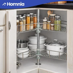 2 Tier Stainless Steel Shelves Lazy Susan Corner Cabinet Rotating Rack Organizer - Picture 1 of 11