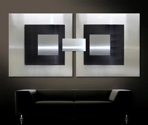 ORIGINAL ABSTRAKT METALL Bild Wandbild Modern Design Schwarz Grau Silber Unikat - Bild 1 von 2