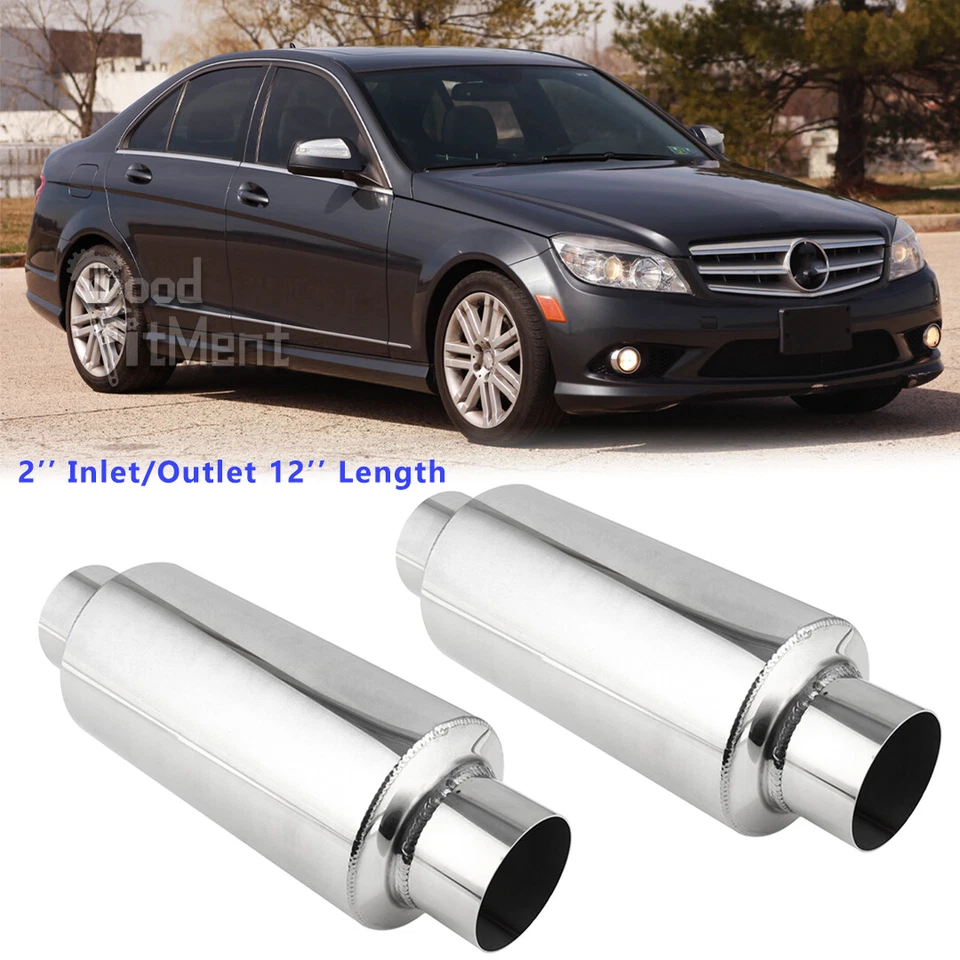 For Mercedes Benz C300 C350 C63 Pair 2.5" Inlet/Outlet Exhaust Resonator Muffler - Image 1 of 4