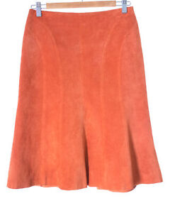 DANIER Lederrock Gr. D 34 Damen A-Linie Rock Leather Skirt Jupe Orange Leder