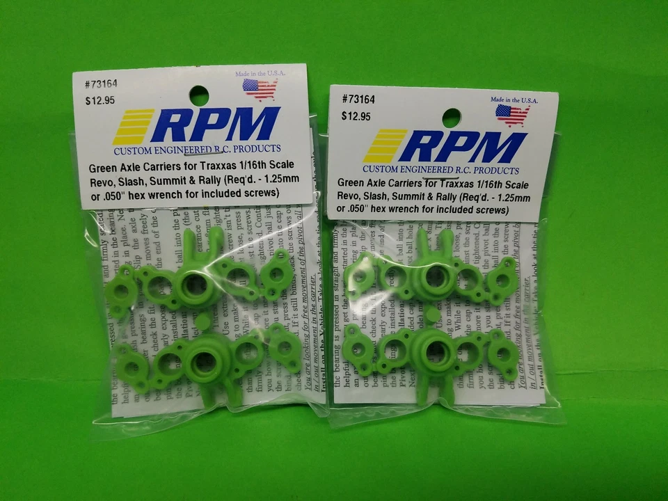 2 RPM 73164 Green Axle Carriers for Traxxas 1/16 E-Revo, Slash, Summit 4x4 VXL - Image 1 of 1