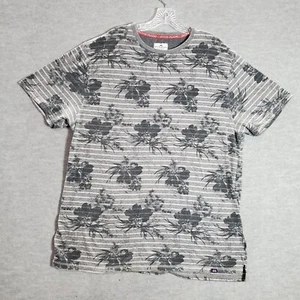 Ditch Plains Men Shirt 3X Gray Floral Striped Hawaiian Crew Neck Short Sleeve - Picture 1 of 9