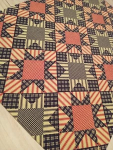 Vintage Primitive Americana Patriotic Red Blue Polycotton Fabric 15 x 43 - Picture 1 of 2