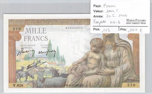 Ticket France - 1000 Francs - 20.6.1942 - F.40 (31) - Pick 102 - V.628 - N° 570 - Picture 1 of 2