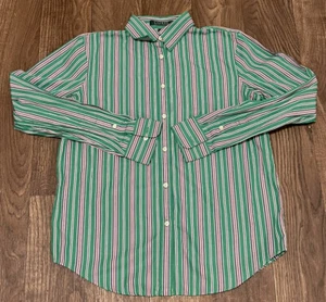 Lauren Ralph Lauren Women's Green Purple Shirt Size Small Striped - Picture 1 of 3