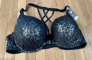 Plus Size 46D Cacique Boost Plunge Bra Seriously Sexy Metallic Leopard Sparkle - Picture 1 of 9