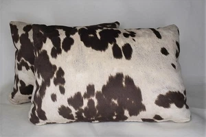 ZWEI rechteckige Rindsleder beige braun schwarz weiß rechteckige Lendenkissen Western - Bild 1 von 6