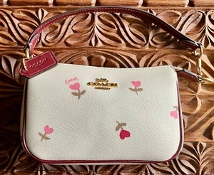 Coach Nolita 19 Women's Wristlet/Top Handle Texture Leather White/Pink Flower - Picture 1 of 5