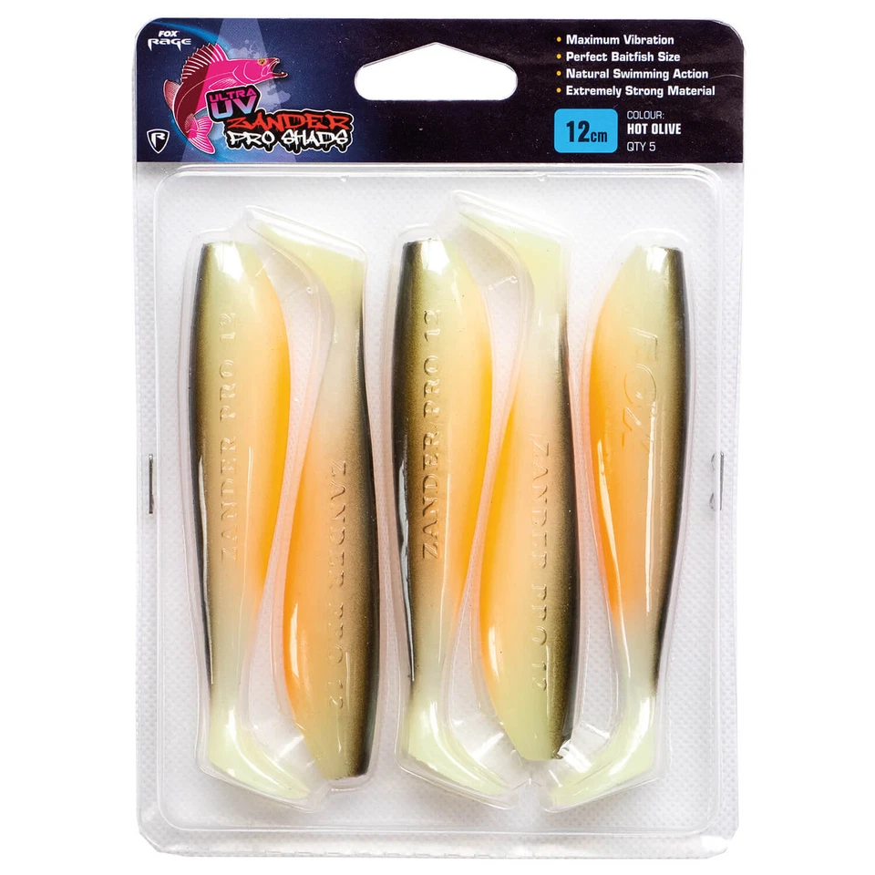 Fox Rage Zander Pro Shad UV Hot Olive Set 5Stk Gummiköder Kunstköder Köder - Bild 1 von 1