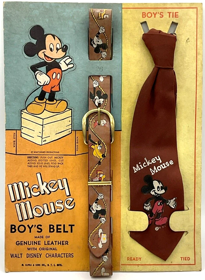 RARO Walt Disney Productions Mickey Mouse Niños Cinturón de Cuero y Corbata Pluto Western Foto 1 de 4