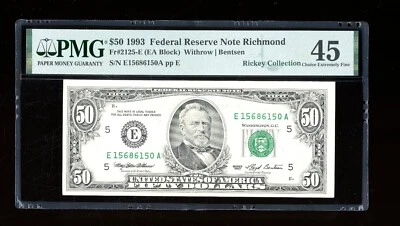 DBR 1993 $50 FRN Richmond Fr. 2125-E PMG 45 Serial E15686150A - Image 1 of 2