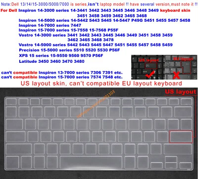 Keyboard Skin Cover for Dell XPS 15-9550 9560 9570 P56F Precision 5510 5520 5530 - Image 1 of 4