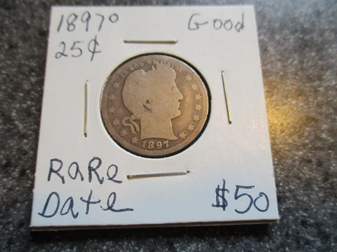 1897'o SILVER BARBER QUARTER in VERY NICE GOOD condition, RARE DATE, NICE COIN Cover