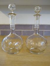 PAIR OF ANTIQUE VICTORIAN SHAFT &GLOBE CUT GLASS DECANTERS.  Excellent. Used.