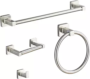 Brushed Nickel Bathroom Hardware Set 4 Pieces,Towel Bar Set Stainless Steel Wall - Picture 1 of 5