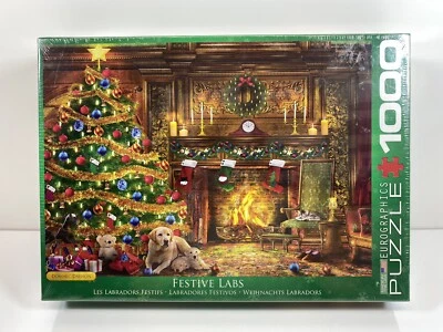 "Festive Labs" 1000 Piece Puzzle Davison Jigsaw Holiday Christmas Labrador Puppy - Image 1 of 4