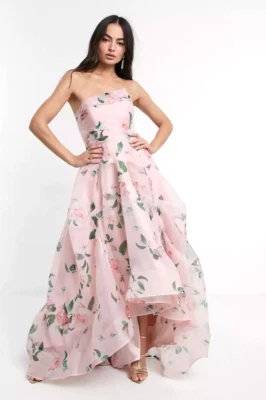 NWT Bariano Australia Pink Floral Organza Princess Ball Gown Size 2 Strapless - Image 1 of 4