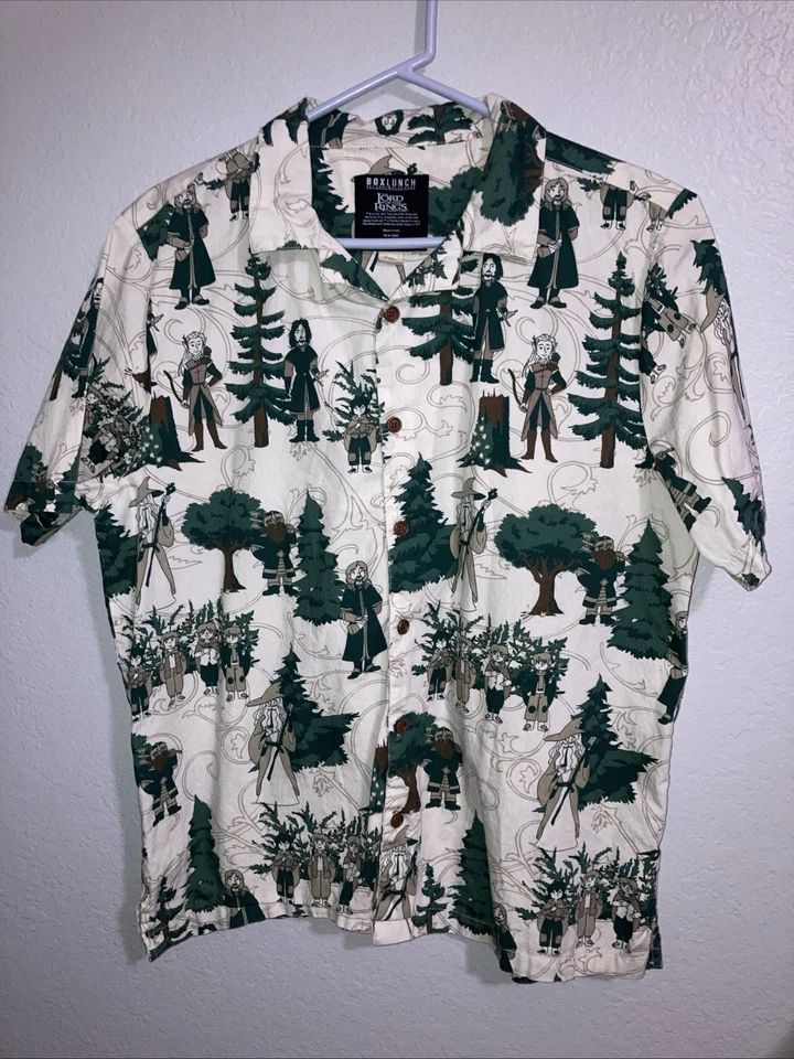 Коробка обед Властелин колец кнопка гавайская рубашка лес хоббит Фродо Арагорн Lg - Изображение 1 из 4