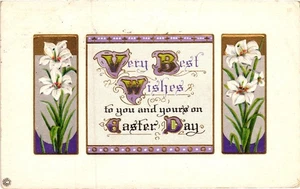 Postal de felicitación vintage de lirios de Pascua en relieve serie 15A 1917 - Imagen 1 de 2