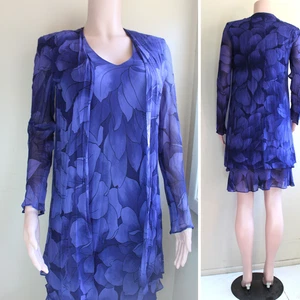 Jones New York Dress 6 S Violet Purple Silk Ruffle Hem Retro 20s LS Sheer Cardi - Picture 1 of 10