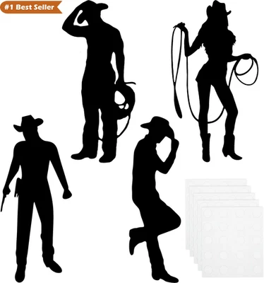 16 Cowboy Silhouette Cutouts for Western Theme Party Decorations and Photo Booth - Image 1 of 4