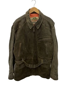 AVIREX Biker Jacket L Leather KHK Plain baia - Picture 1 of 5