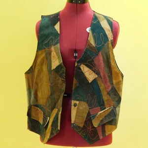 Vintage 80's Minti Mode 100% Leather Patchwork vest - Picture 1 of 4