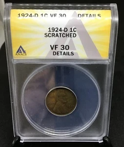 1924-D Lincoln Cent ANACS 30 VF Details - Picture 1 of 2