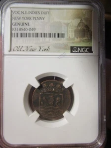 1748 First New York Penny NGC Genuine NE Indies VOC Duit Coin  - Picture 1 of 4