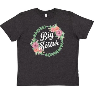 Inktastic Big Sister With Flower Circle Youth T-Shirt Sis Older Sibling Tee Kids - Picture 1 of 4