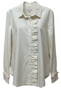 Equipment Jesper Langarmbluse Damen M Rüschen weiß Baumwolle Knopfleiste - Bild 1 von 11