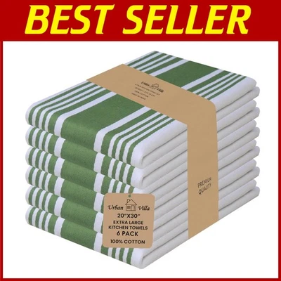 Paquete de 6 toallas de cocina de algodón extra grandes - verdes y blancas Foto 1 de 4