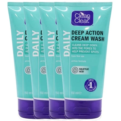 CLEAN & CLEAR Clean and Clear Deep Action Cream Wash 150ml || Pack 4
