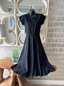 Black Silk Moire Sweetheart Neck 40s Dress From Estate Sale Of Matthew Weiner XS - Picture 1 of 12