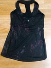 LULULEMON Scoop Neck Tank MIDNIGHT IRIS Black Floral Top Racerback Size 6  .