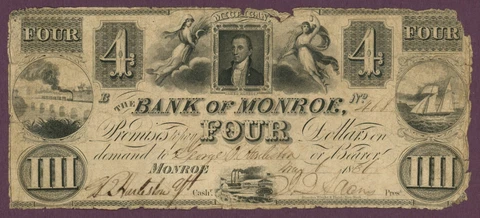 1836 Bank of Monroe, Monroe, Michigan $4 Obsolete Note No.468 M667-B10 (60529) Cover
