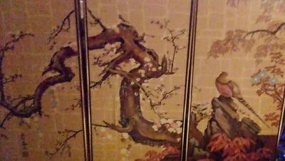 Paneles de pared pintados a mano de 3-41x21" asiático-oriental-mediados de siglo Foto 1 de 4