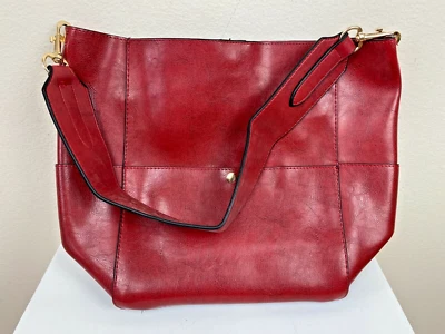 Cartera de hombro de cuero genuino roja 11"x 6" asa única 1 bolsillo Foto 1 de 4