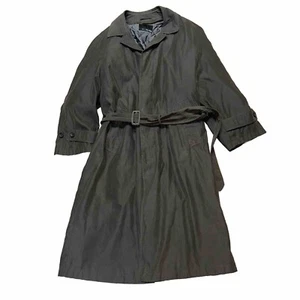 Bill Blass Vintage 80s Mens 40S Classic Trench Coat Long Rain Jacket Olive Green - Picture 1 of 7