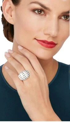 Anillo Ross Simons Oro Amarillo 14k Rayas Ágata Blanca Grande Audaz Banda Cúpula Ancha Foto 1 de 4