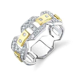 Mens 14K Two Tone Gold Diamond Link Ring Right Hand Cocktail Fashion 0.65 CT - Picture 1 of 6
