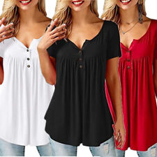 Women Rufle Tunic Tops Loose Blouse Ladies Casual Button Baggy T-shirt Plus Size