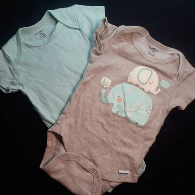 GERBER BABY  ONESIES with ELEPHANTS COTTON 0-3 MO 2 Pack NWOT - Image 1 of 4