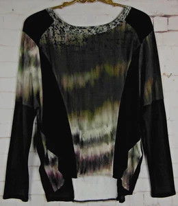 * 195 $ NEU SW3 schwarz BRAUN abstrakter Druck Langarm Stretch Strick Top P Bx123 - Bild 1 von 5