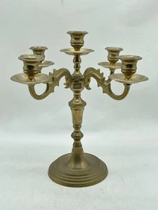 VINTAGE BRASS 5 ARM CANDLE HOLDER CANDELABRA 30CM TALL - Picture 1 of 12